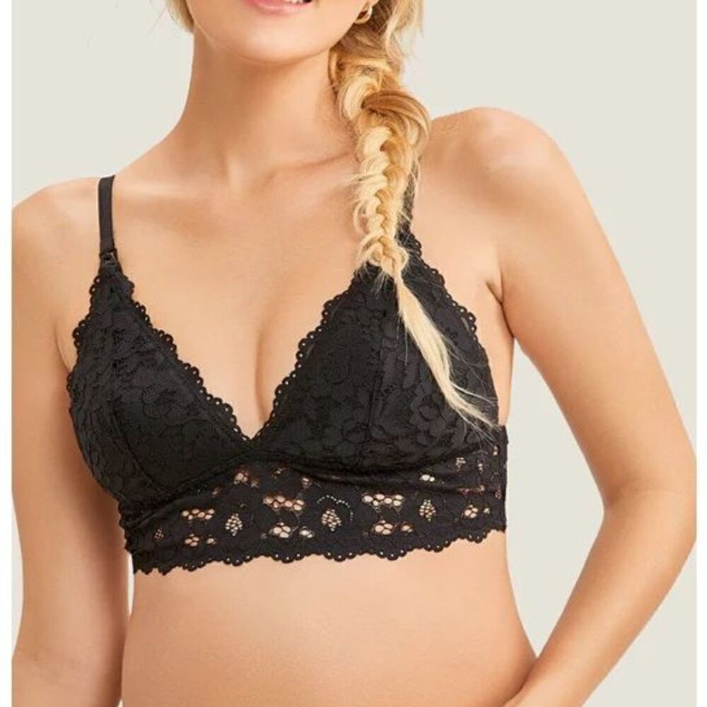 Momanda Lace Plunge Black Nursing Bralette size 38D NWT
